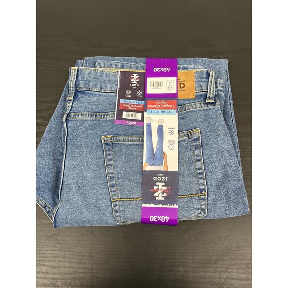IZOD Saltwater Men's Stretch Straight Fit Comfort Blue Jeans Size 40x30 NWT - Picture 1 of 4